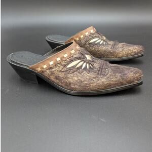 Sonora by Double H Mules Womens 8M Brown Leather Slides Hair Western Festival